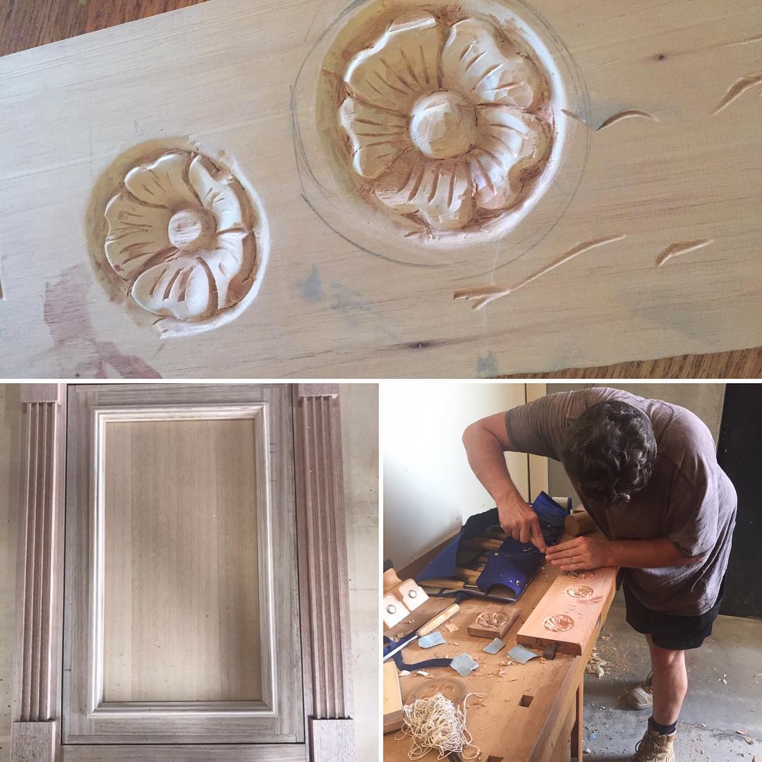 Designing a vanity unit for a new client and the decorative wants are fluted columns and carved rosettes. What else would you spend your time doing on a Sunday? Embracing the craft and honing skills. Great start Guido!